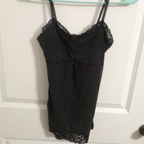 Tops - Black camisole with lace straps white polk dots
